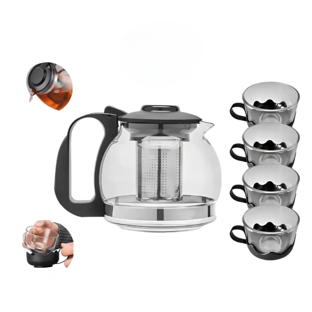 Tetera de Vidrio Infusión  + 4 Tazas
