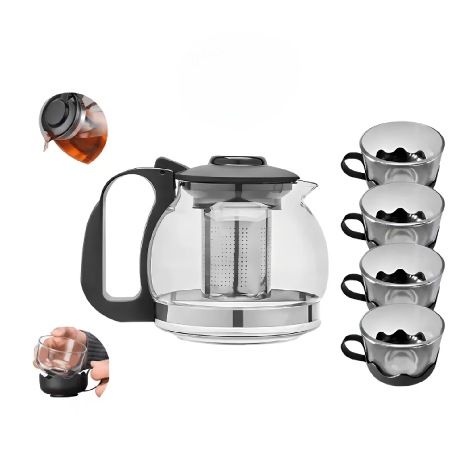 Tetera de Vidrio Infusión  + 4 Tazas
